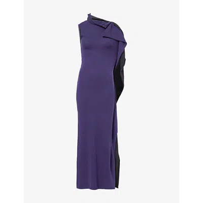 Zankov Womens  Magdalena Asymmetric Wool-blend Maxi Dress In Burgundy