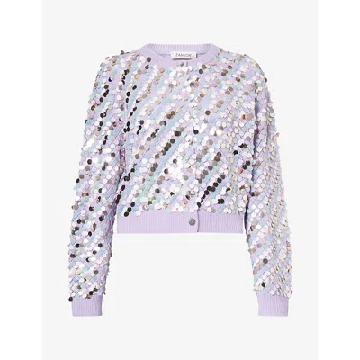 Zankov Womens  Paillette-embellished Knitted Wool-blend Cardigan In Lavender