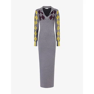 Zankov Womens  Raisa Fitted Wool Maxi Dress In Grey Melange Multi