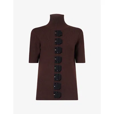 Zankov Womens  Silvina Buckle-embellished Wool Top In Chocolate