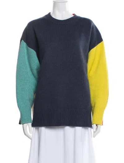 Pre-owned Zankov Wool Colorblock Pattern Sweater In Blue