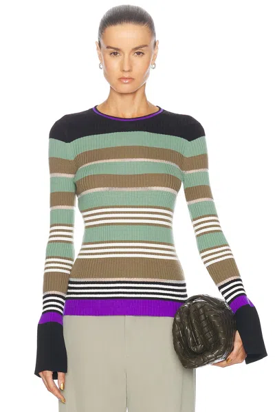Zankov Yvonne Stripe Ribbed Wool Sweater In Black Multi