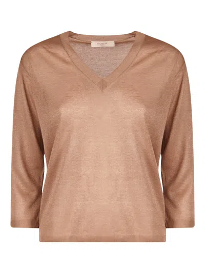 Zanone Fine-knit V-neck Jumper In Brown