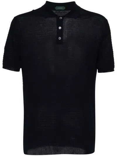 Zanone 3d-knit Cotton Polo Shirt In Blue