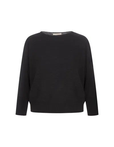 Zanone Anthracite Basic Sweater With Boat Neckline In Grey