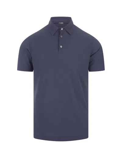 Zanone Avio Blue Cotton Short-sleeved Polo Shirt