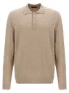 Zanone Cashmere Blend Long Sleeve Polo Shirt With Classic Collar In Beige