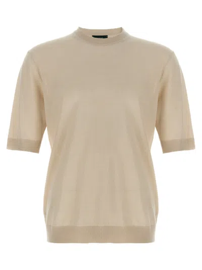 Zanone Beige Crew Neck T-shirt In White