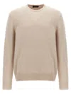 Zanone Ribbed Wool Crewneck Sweater With Cuffed Sleeves In Neutral