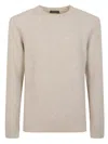 Zanone Beige English Rib Wool Sweater With Crew Neck And Ribbed Details In Neutral