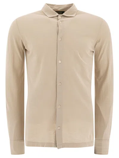 Zanone Beige Long-sleeve Shirt With Classic Collar In Neutral