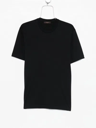 Zanone Black Minimalist Crew Neck T-shirt In Animal Print