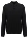 Zanone Wool Knit Polo Shirt With Cuffed Sleeves And Subtle Ribbing In Black