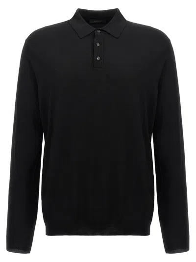 ZANONE BLACK WOOL POLO SHIRT