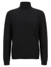 Zanone Fitted Black Wool Turtleneck Sweater With Long Cuffed Sleeves In Black