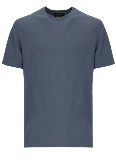 Zanone Blue Crewneck Cotton T-shirt In Multi