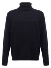 Zanone Turtleneck Wool Sweater With Turn-up Collar And Cuffed Sleeves In Blue