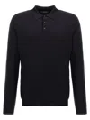 Zanone Blue Wool Knit Polo Shirt With Classic Collar And Cuffed Sleeves In Black