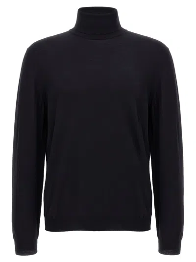 Zanone Blue Wool Turtleneck Sweater In Black