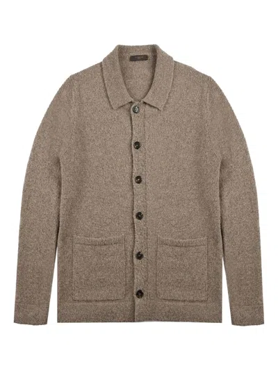 Zanone Bouclé Cardigan In Brown