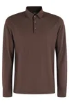 Zanone Brown Ice Cotton Long-sleeved Polo With Classic Collar In Brown
