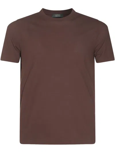 Zanone Brown Round Neck T-shirt With Short Sleeves In Gray