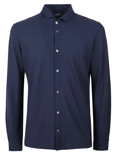 Zanone Button-down Cotton Shirt With Soft Texture In Blue