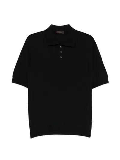 Zanone Button Short-sleeve Polo Shirt In Black