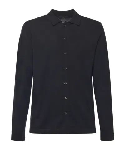 Zanone Button-up Knit Shirt In Blue
