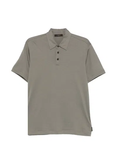 Zanone Short Sleeve Polo With Collar And Buttons In Gray