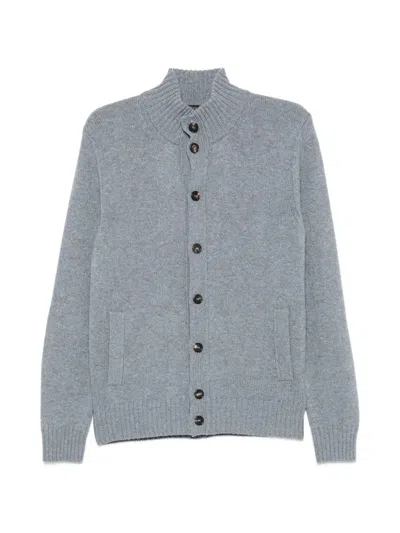 Zanone Button-up High-neck Cardigan In Blue