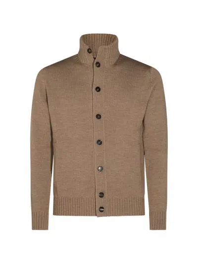 Zanone Button-up Ribbed-trim Sweater In Neutrals