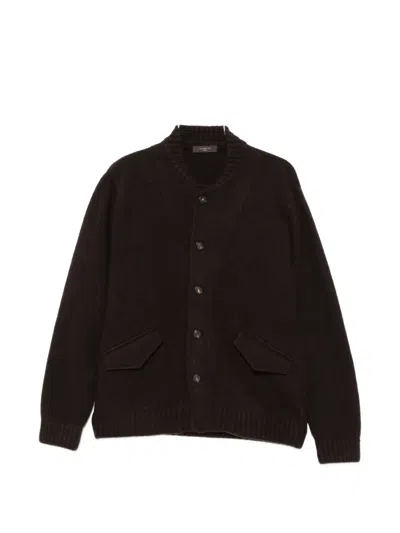 Zanone Button-up Rib-trimmed Cardigan In Brown
