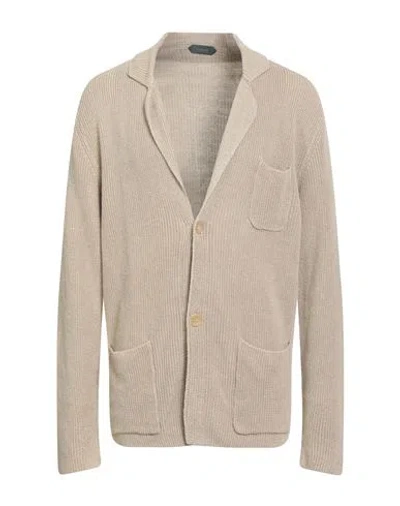 Zanone By Slowear Man Cardigan Beige Size 48 Linen, Cotton In Neutral