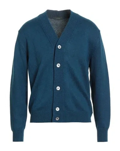 Zanone By Slowear Man Cardigan Blue Size 42 Linen, Cotton In Blue