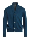 Zanone By Slowear Man Cardigan Navy Size 44 Linen, Cotton In Blue