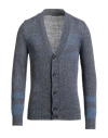 Zanone By Slowear Man Cardigan Slate Blue Size 40 Silk, Linen, Cotton In Blue