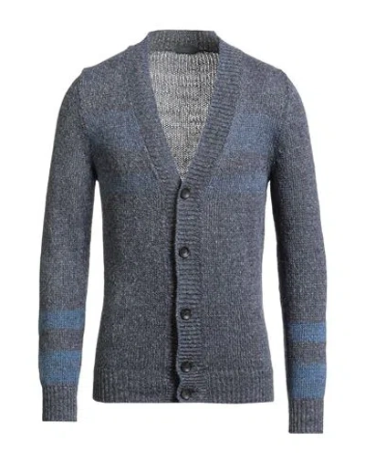 Zanone By Slowear Man Cardigan Slate Blue Size 40 Silk, Linen, Cotton