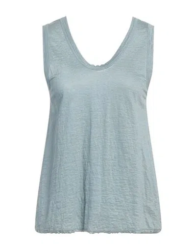Zanone By Slowear Woman Tank Top Pastel Blue Size 8 Linen In Blue