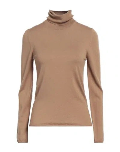 Zanone By Slowear Woman Turtleneck Camel Size 8 Virgin Wool, Polyamide In Beige