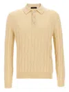 Zanone Wool Braided Pattern Polo Shirt In Gold