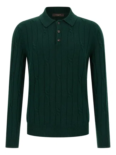 Zanone Braided Knit Wool Polo Shirt In Green