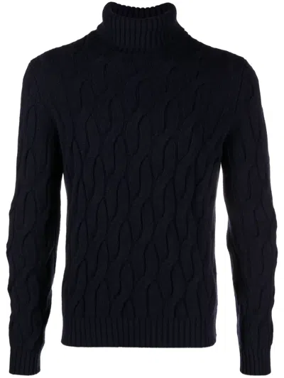 Zanone Rollkragenpullover Mit Zopfmuster In Blue