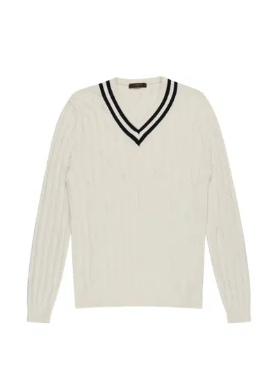 Zanone Cable-knit V-neck Sweater In White