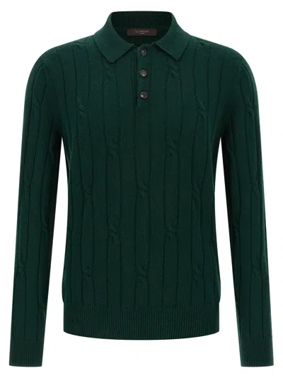 Zanone Cable-knit Wool-cashmere Polo Shirt In Green