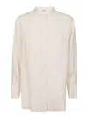 Zanone Mandarin Collar Linen Shirt With Button-down Front In Neutral