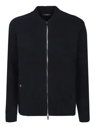 Zanone Long-sleeved Knitted Cardigan In Blue