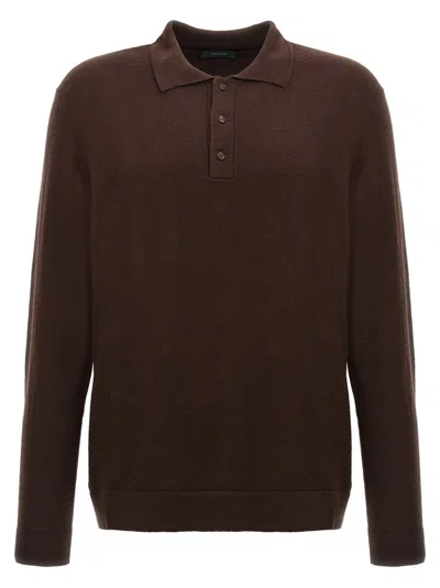 Zanone Cashmere And Virgin Wool Polo Shirt With Classic Collar In Brown