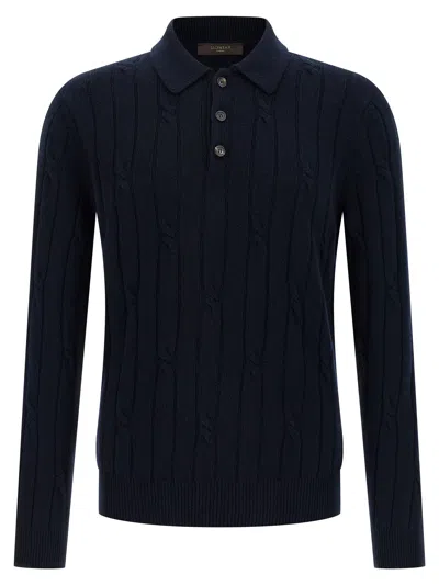 Zanone Cashmere And Wool Cable-knit Polo Shirt In Navy