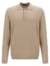 Zanone Cashmere Blend Long Sleeve Polo Shirt With Classic Collar In Multi
